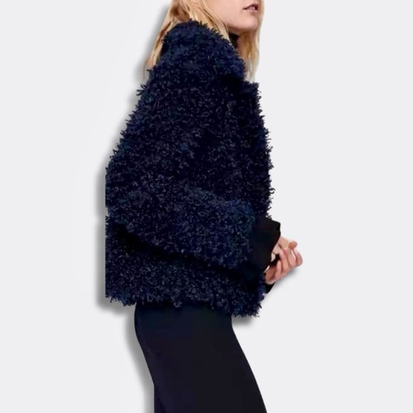 Zara Navy Blue Faux Shearling Teddy Coat Sz. Large *RARE/BLOGGER FAVE* - Picture 5 of 10